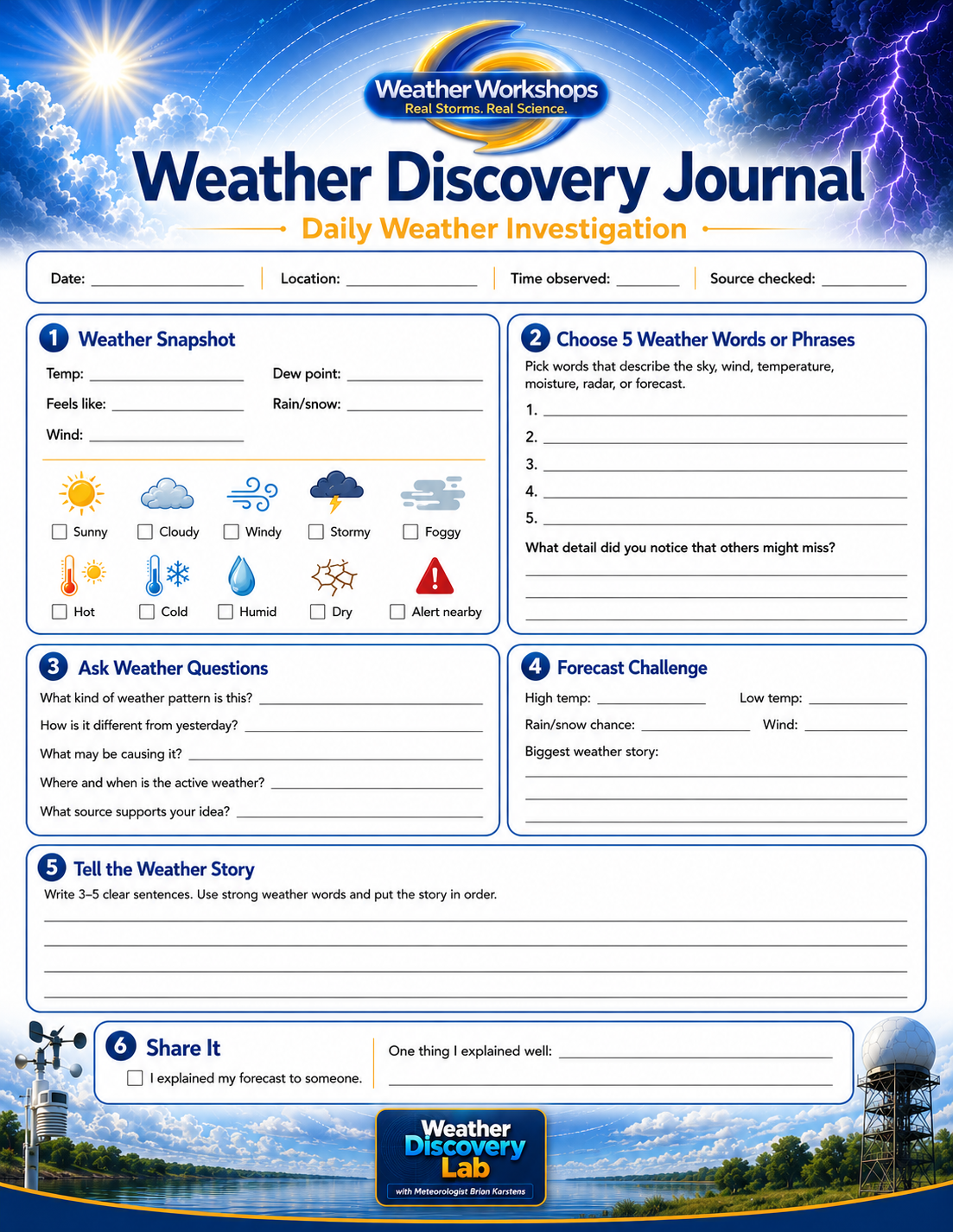 Weather Discovery Journal daily investigation page sample